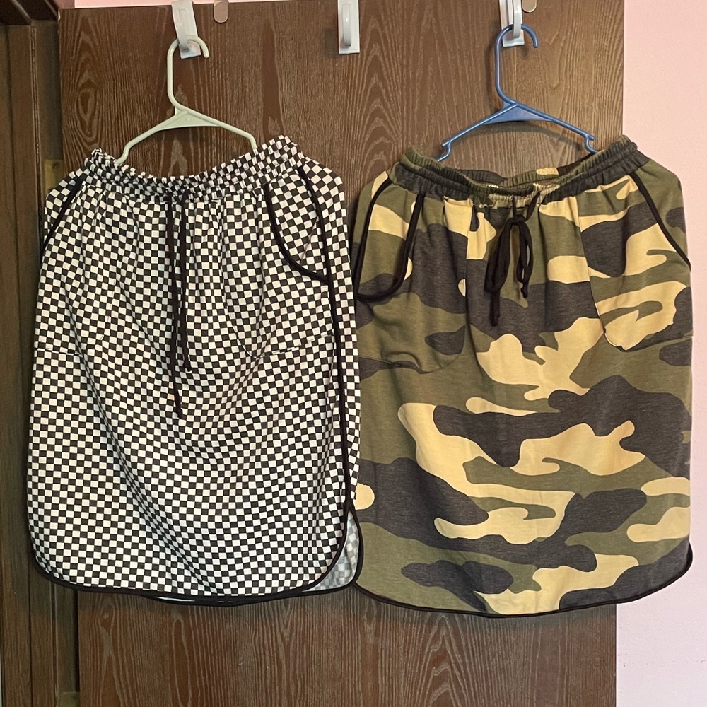 LuLaRoe Black and White Checkered & Camouflage Skirts